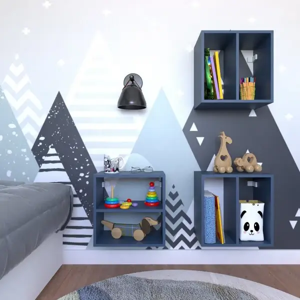 Conjunto 3 Nichos Prateleira Para Quarto Infantil Azul - Imagem 3